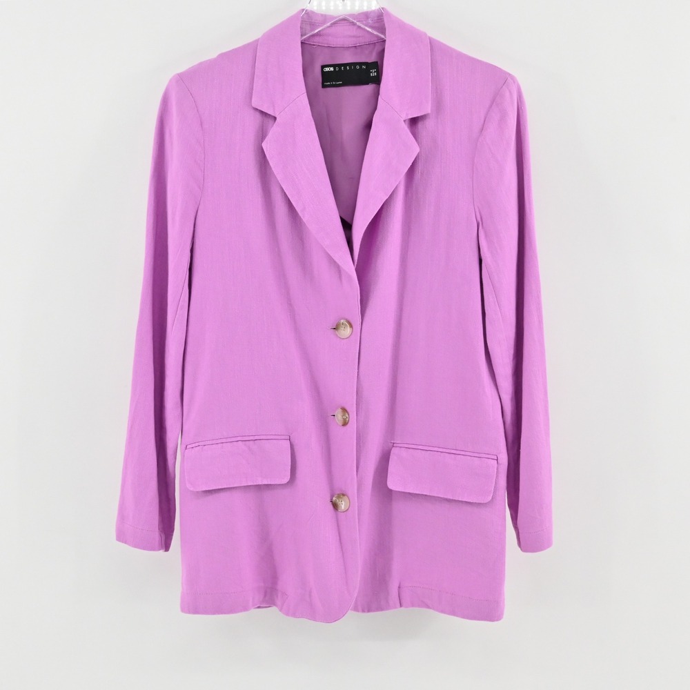ASOS DESIGN Womens Linen Blend Blazer Size US 2‎ Pink Lilac Straight Suit Jacket